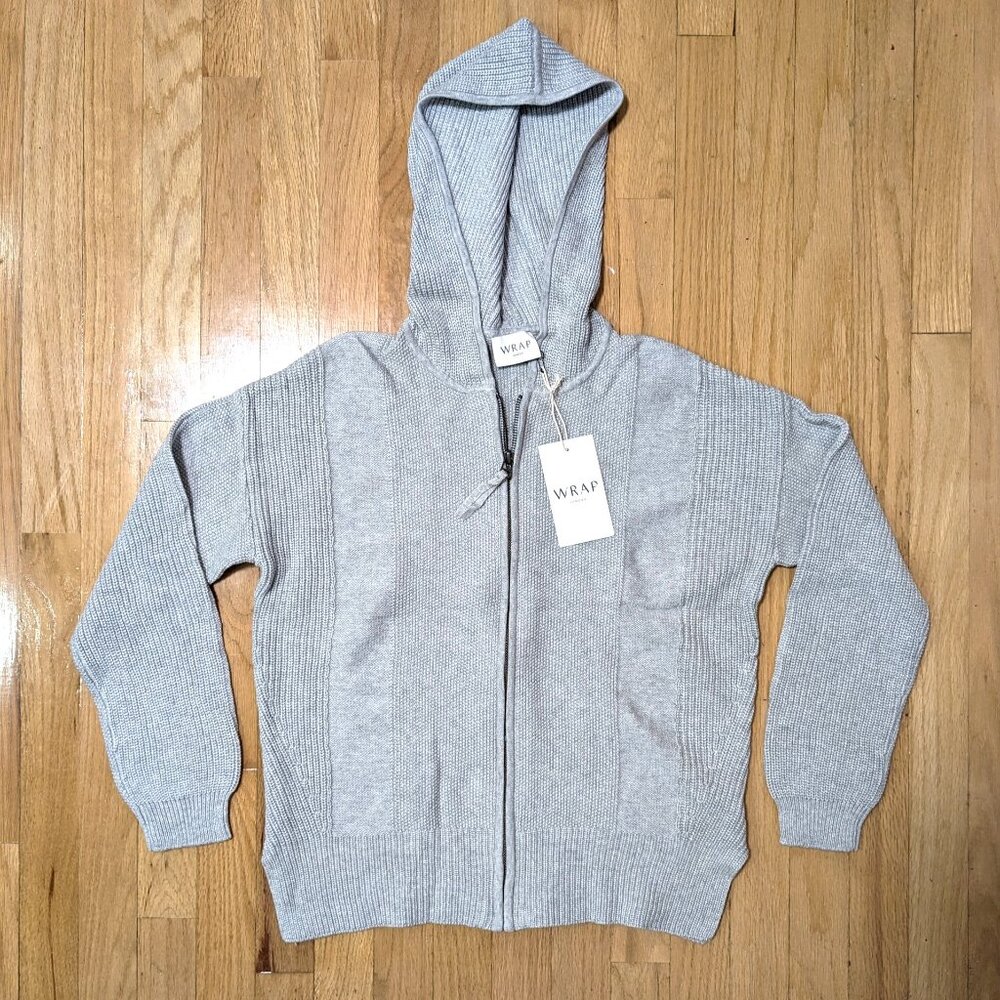 WRAP LONDON Mixed Stitch Knitted Hoodie in Ice Blue Size 4 or S (NEW WITH TAGS)